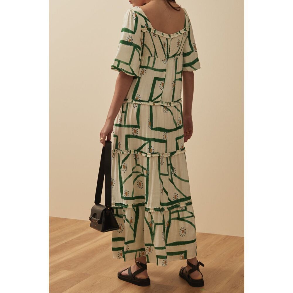 SANCIA Harlow Button-front Tiered Maxi Dress In Green Brunch Summer size S NWT - Picture 4 of 8